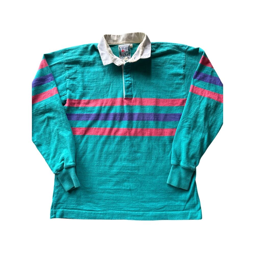 Vintage Thatcher & Cross L USA Made Single Stitch Teal Pink Purple Rugby Gear